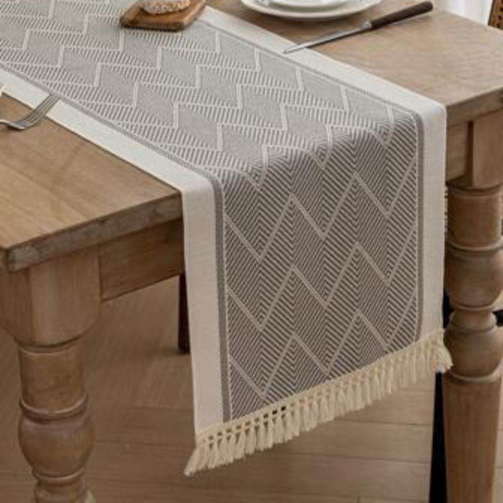 Elara Haus Modern Arid Loom – Runner da tavolo tessuto a rilievo lineare minimalista