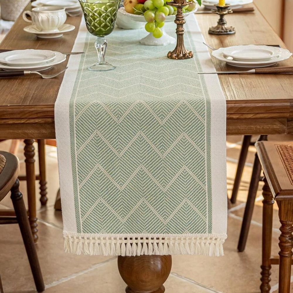 Elara Haus Modern Arid Loom – Runner da tavolo tessuto a rilievo lineare minimalista