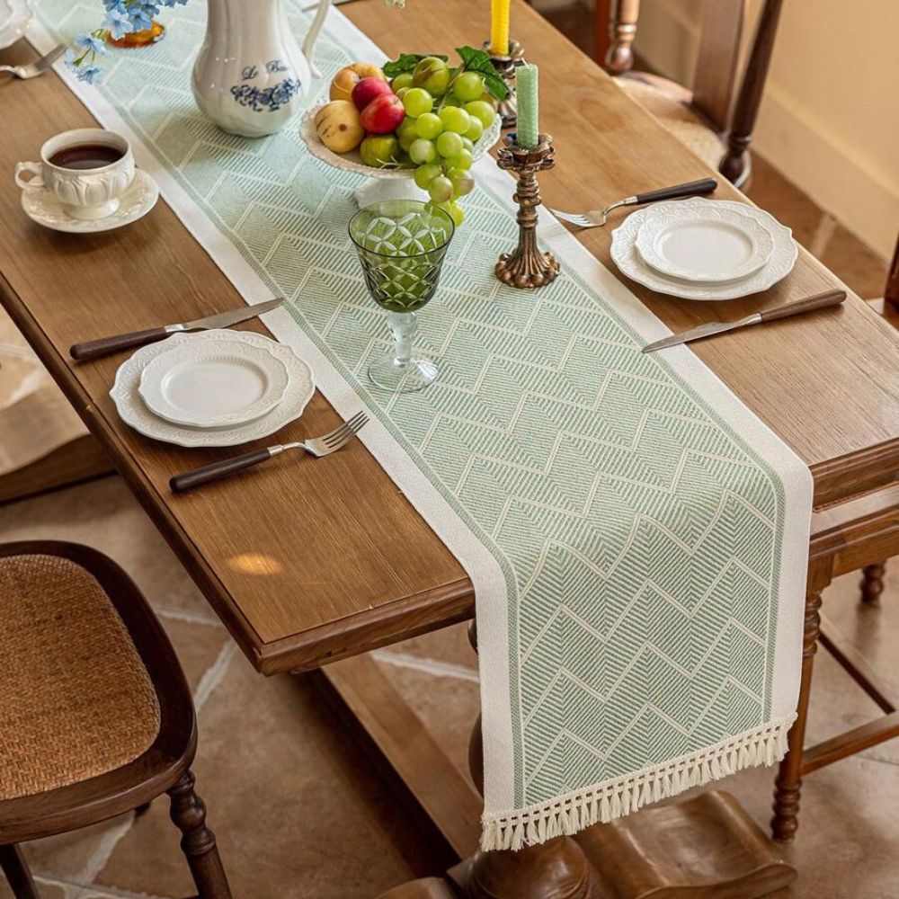 Elara Haus Modern Arid Loom – Runner da tavolo tessuto a rilievo lineare minimalista