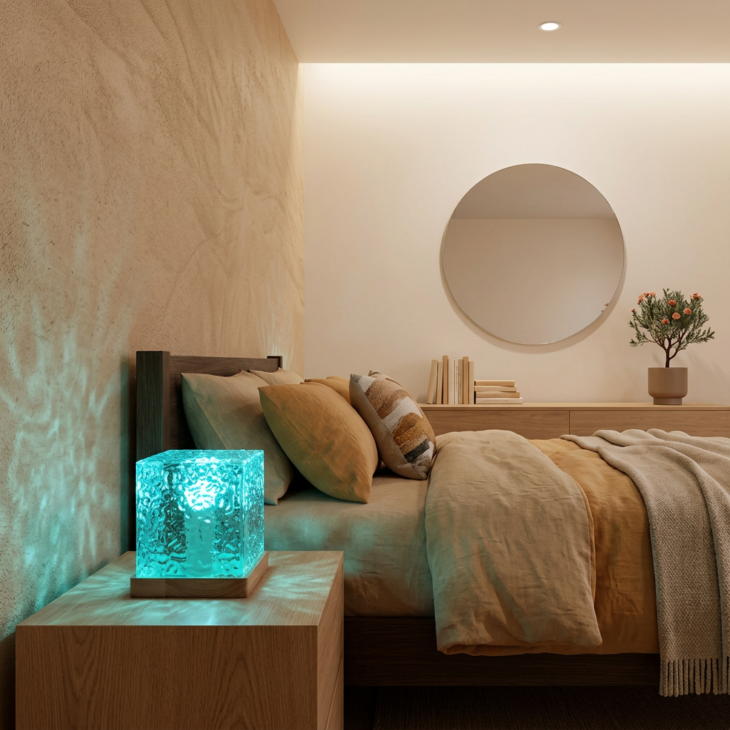 Elara Haus Modern Arid Ripple – Cubo Minimalista in Vetro-Relief Luce del Nord