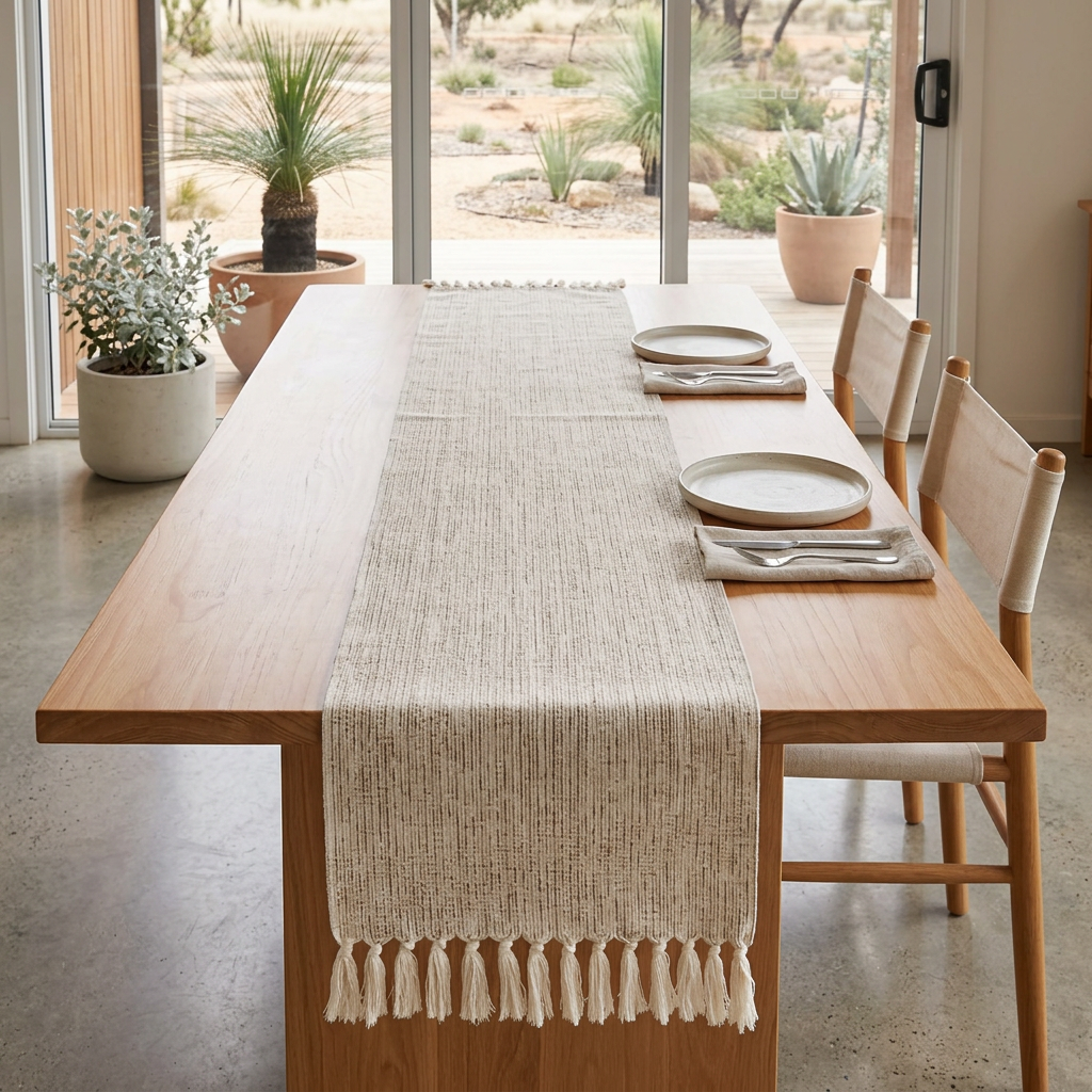 Elara Haus Modern Arid Slope – Runner da Tavola Minimalista in Fibra a Rilievo