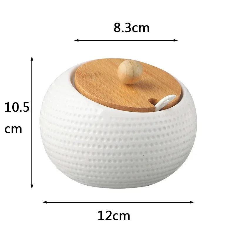 Elara Haus Ciotola di Zucchero in Ceramica Moderno Dimpled con Coperchio in Bambù