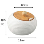 Elara Haus Ciotola di Zucchero in Ceramica Moderno Dimpled con Coperchio in Bambù