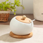 Elara Haus Ciotola di Zucchero in Ceramica Moderno Dimpled con Coperchio in Bambù