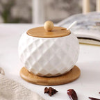 Elara Haus Ciotola di Zucchero in Ceramica Moderno Dimpled con Coperchio in Bambù