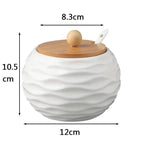 Elara Haus Ciotola di Zucchero in Ceramica Moderno Dimpled con Coperchio in Bambù