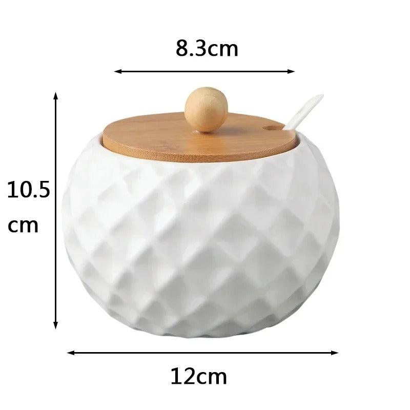 Elara Haus Ciotola di Zucchero in Ceramica Moderno Dimpled con Coperchio in Bambù