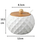 Elara Haus Ciotola di Zucchero in Ceramica Moderno Dimpled con Coperchio in Bambù