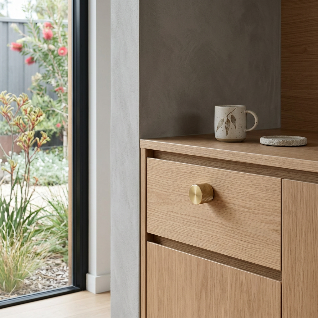 Maniglia per Mobili Elara Haus in Ottone Massiccio Moderno con Finitura Rigata
