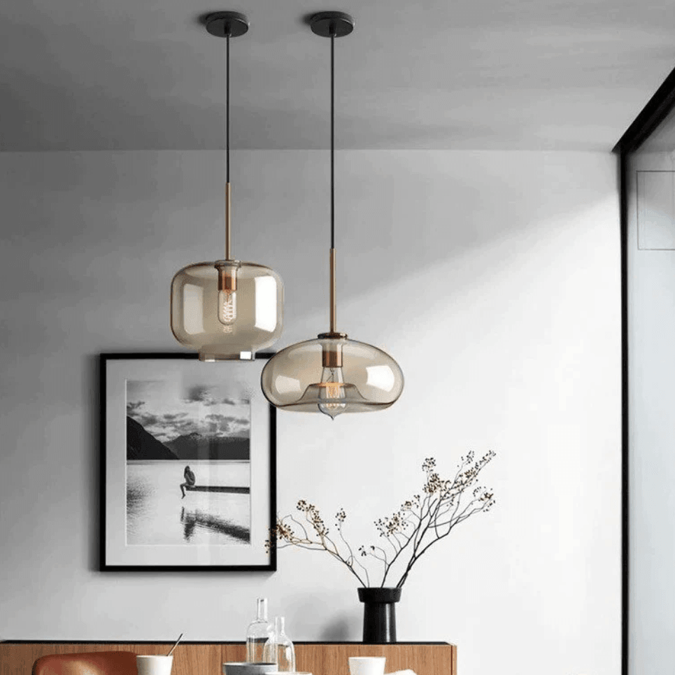 Elara Haus Modern Minimalist Brass & Smoked Glass Pendant