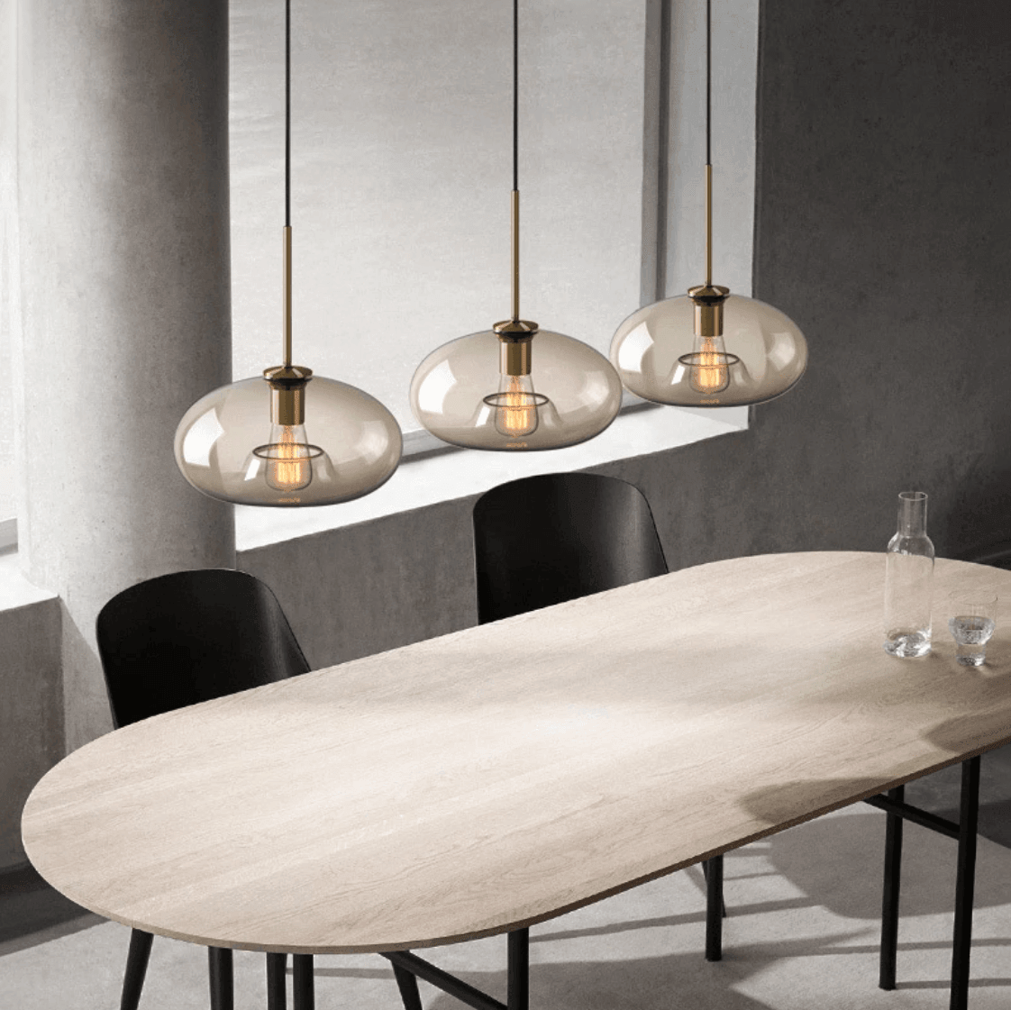 Elara Haus Modern Minimalist Brass & Smoked Glass Pendant