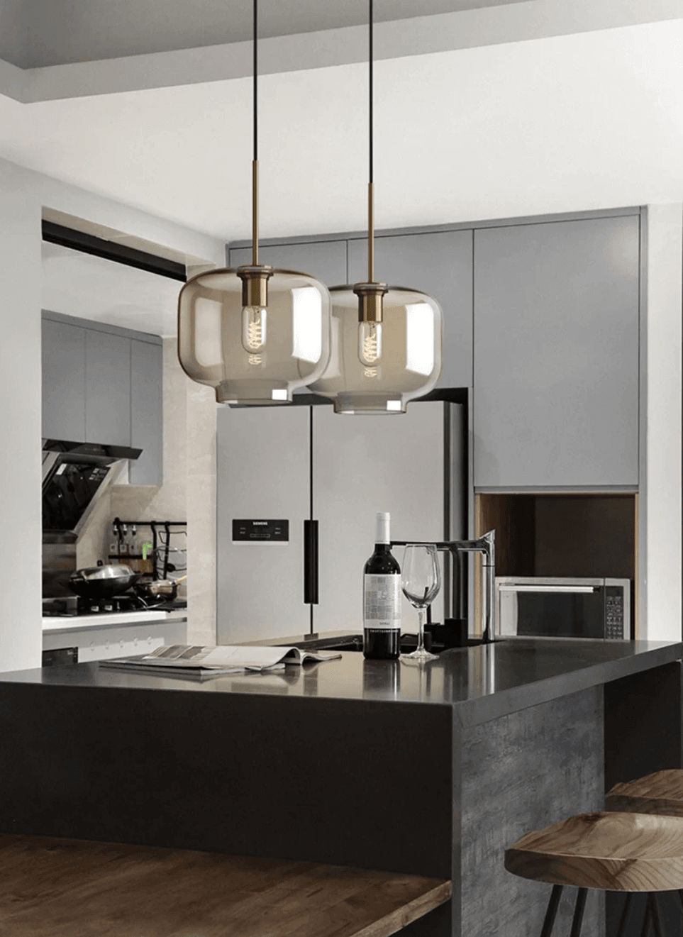 Elara Haus Modern Minimalist Brass & Smoked Glass Pendant