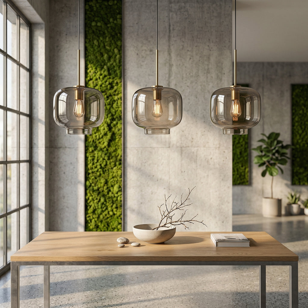 Elara Haus Modern Minimalist Brass & Smoked Glass Pendant