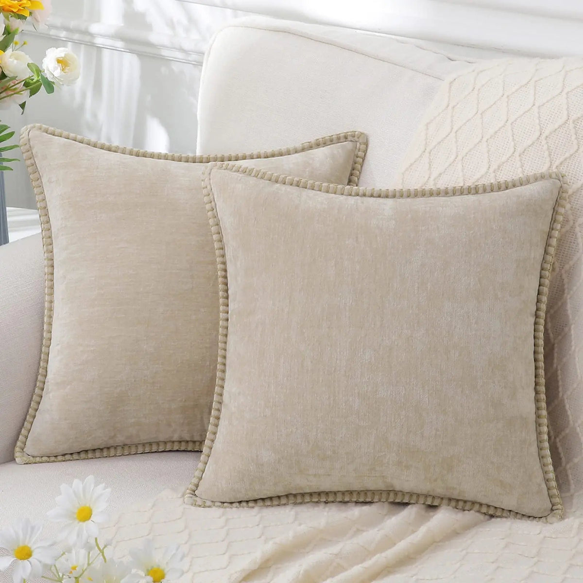 Elara Haus Moderno Coprisedile Quadrato in Chenille Testurizzato Ispirato allo Stile Scandi