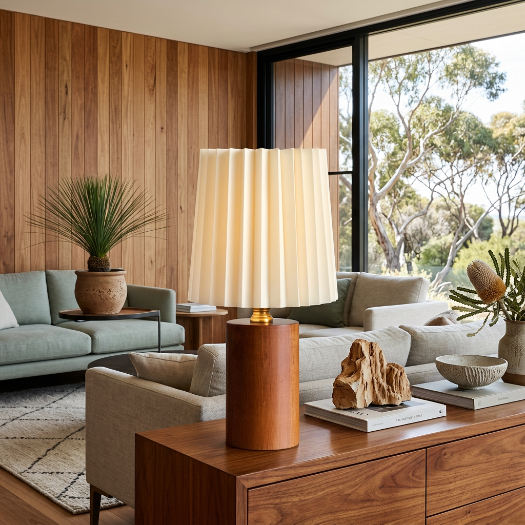 Lampada da comodino moderna con base in legno plissettata Elara Haus