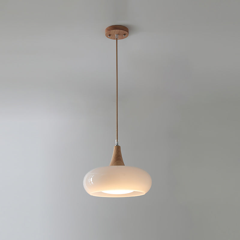 Elara Haus Nordic Glass & Wood Pendant - Luce da Pranzo Scandi