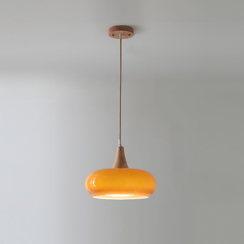 Elara Haus Nordic Glass & Wood Pendant - Luce da Pranzo Scandi