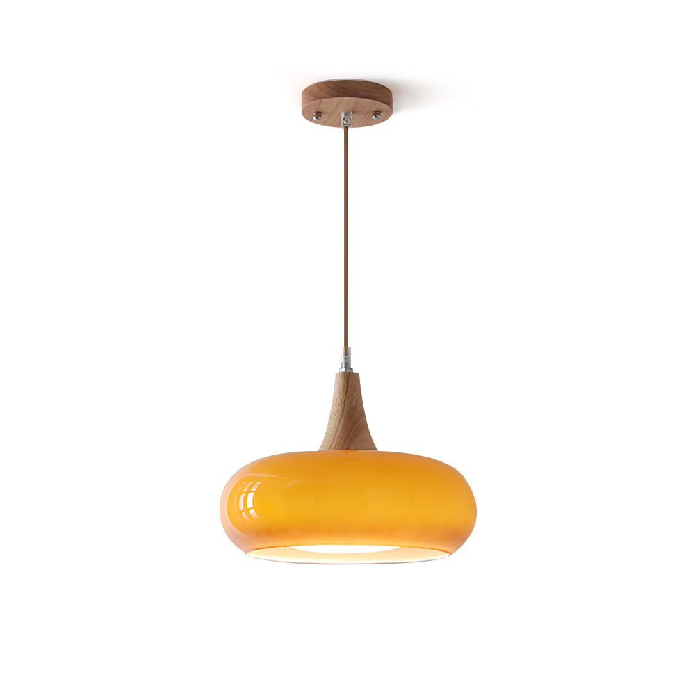 Elara Haus Nordic Glass & Wood Pendant - Luce da Pranzo Scandi