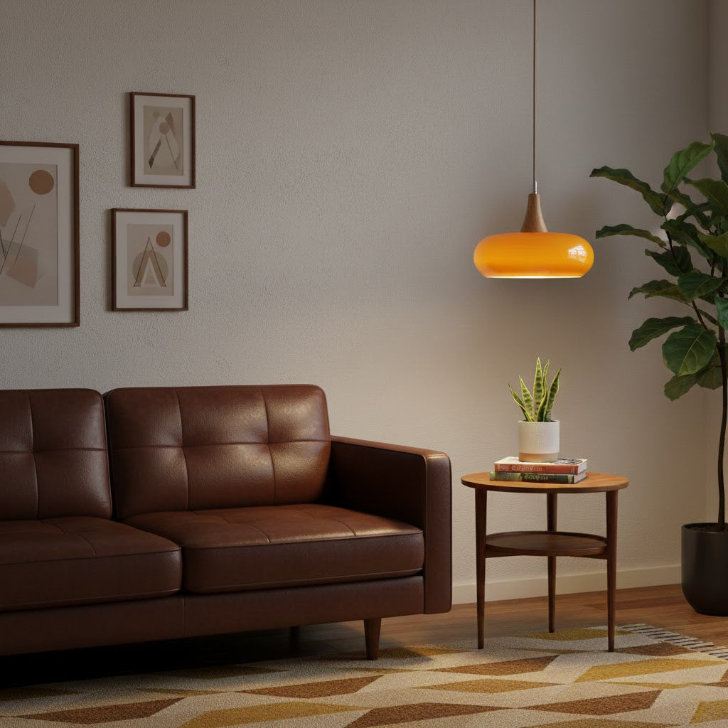 Elara Haus Nordic Glass & Wood Pendant - Luce da Pranzo Scandi
