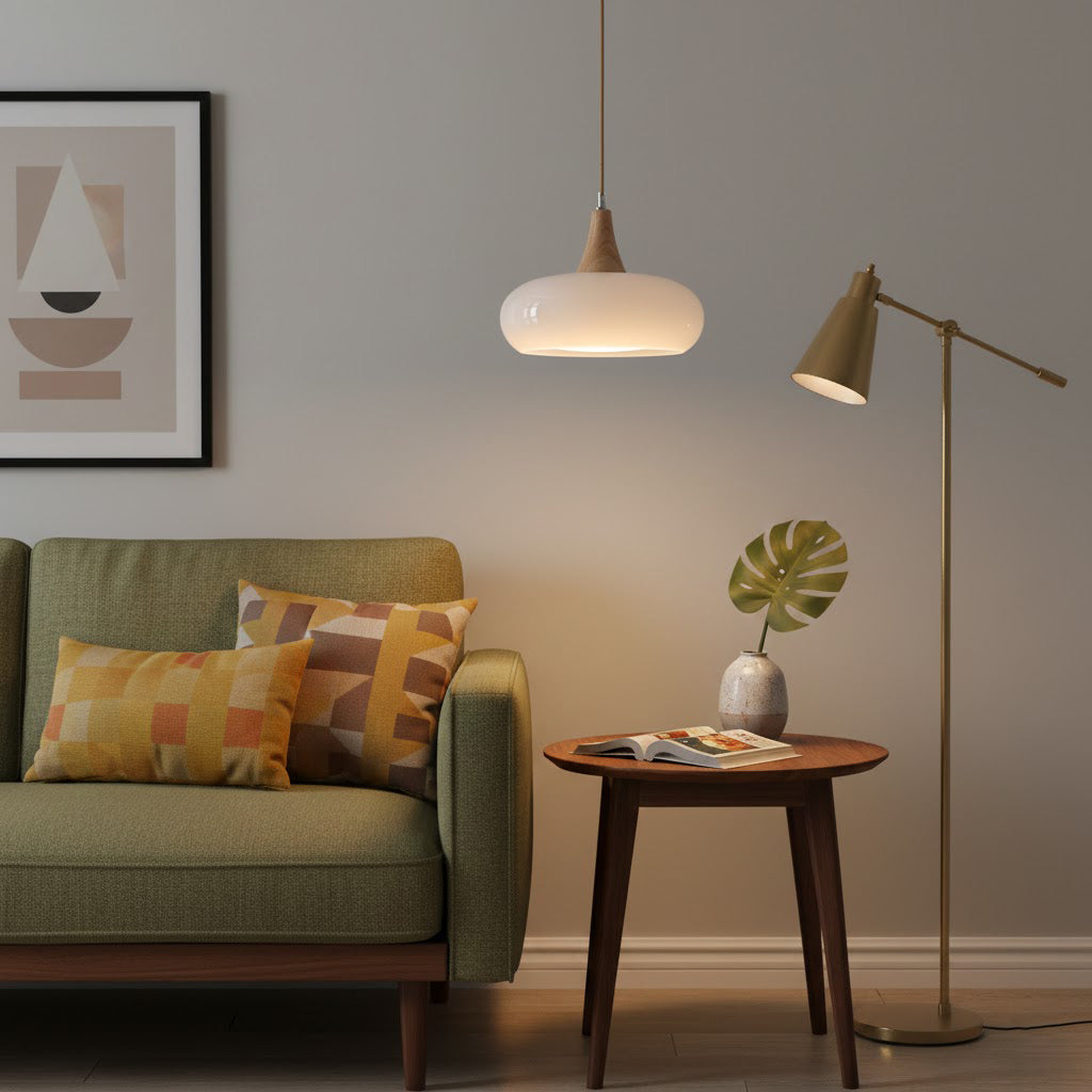 Elara Haus Nordic Glass & Wood Pendant - Luce da Pranzo Scandi