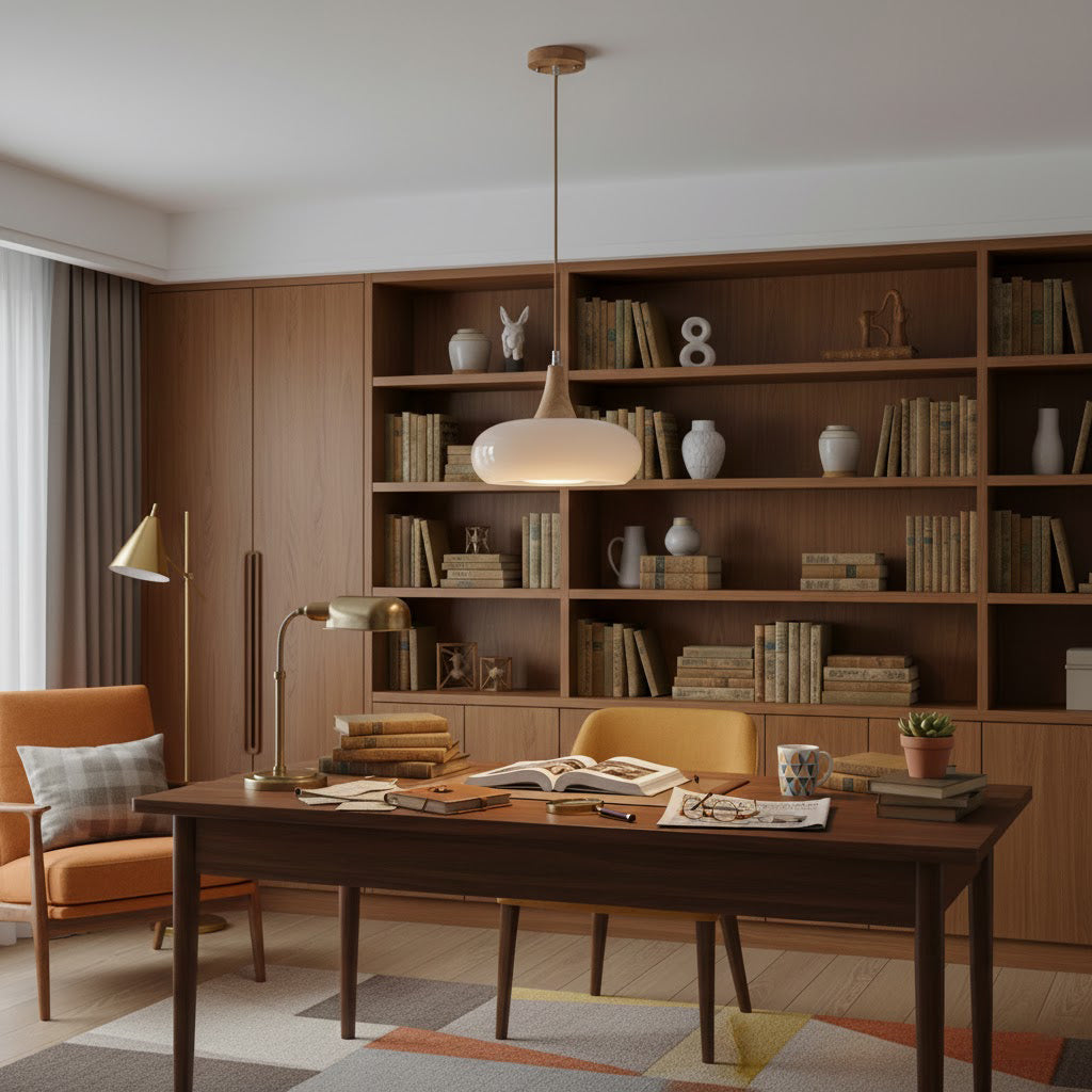 Elara Haus Nordic Glass & Wood Pendant - Luce da Pranzo Scandi