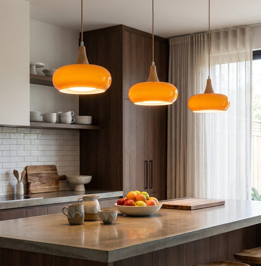 Elara Haus Nordic Glass & Wood Pendant - Luce da Pranzo Scandi