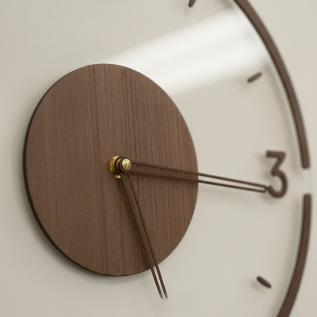 Orologio da Parete Silenzioso in Legno e Vetro Norvegese Elara Haus – Finitura Noce