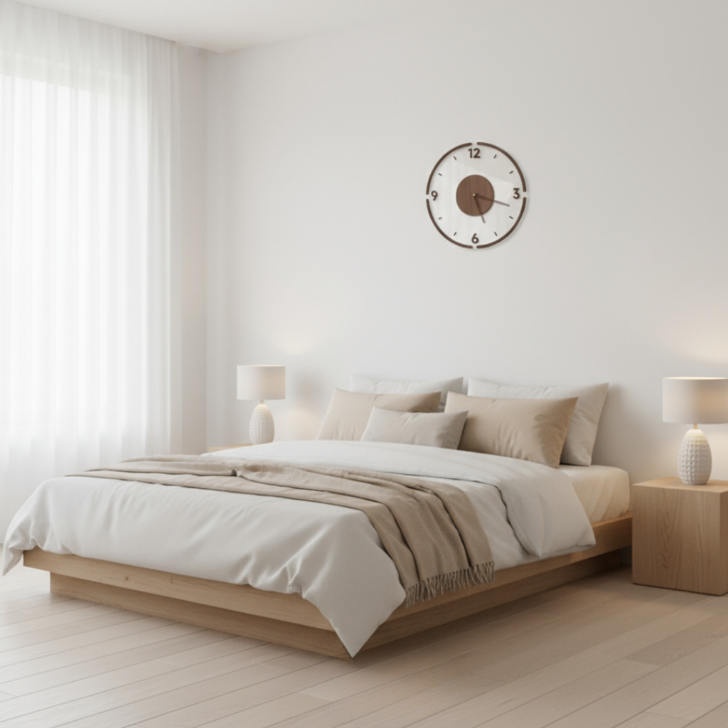 Orologio da Parete Silenzioso in Legno e Vetro Norvegese Elara Haus – Finitura Noce