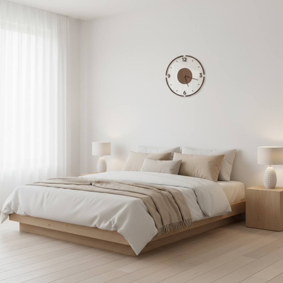 Orologio da Parete Silenzioso in Legno e Vetro Norvegese Elara Haus – Finitura Noce
