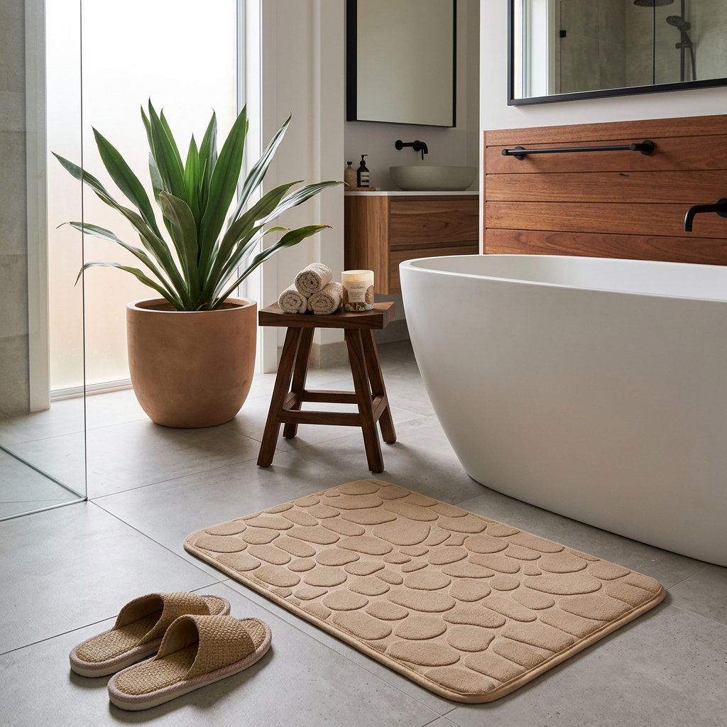 Elara Haus Tappetino da Bagno Antiscivolo in Velluto con Memoria e Texture a Ciottoli