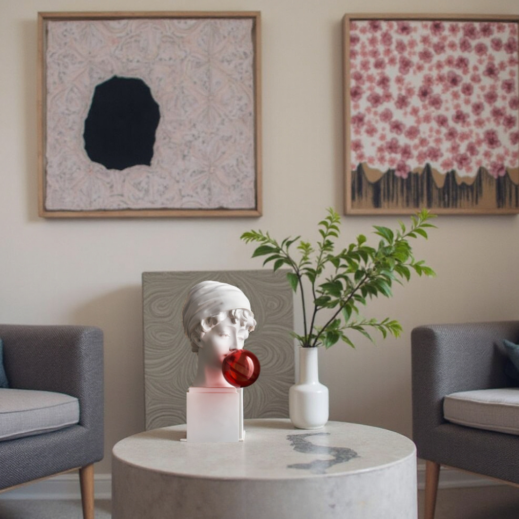Elara Haus Pop Art David Bust con Gomma da Masticare Rosa – Scultura Classica