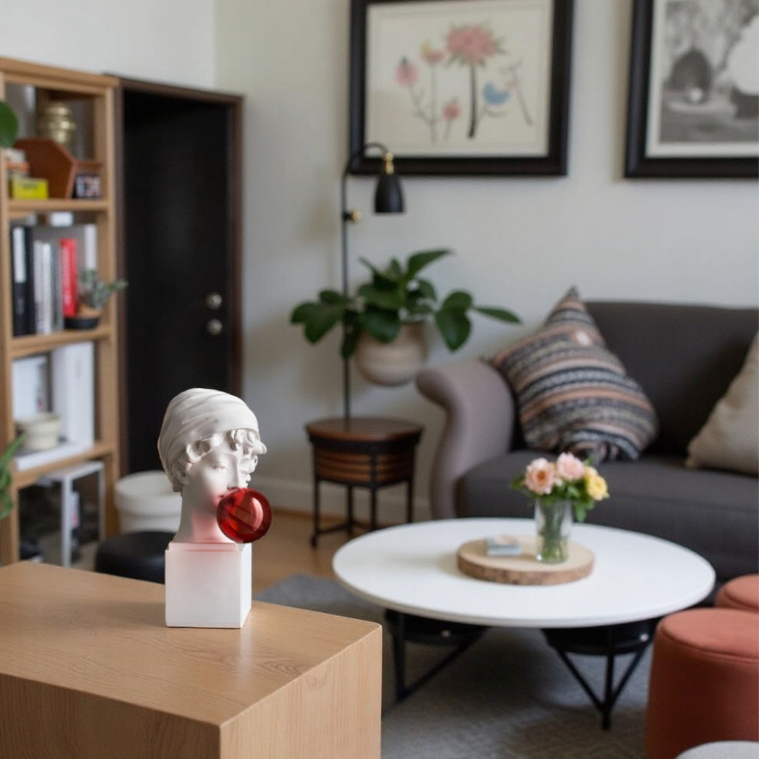 Elara Haus Pop Art David Bust con Gomma da Masticare Rosa – Scultura Classica