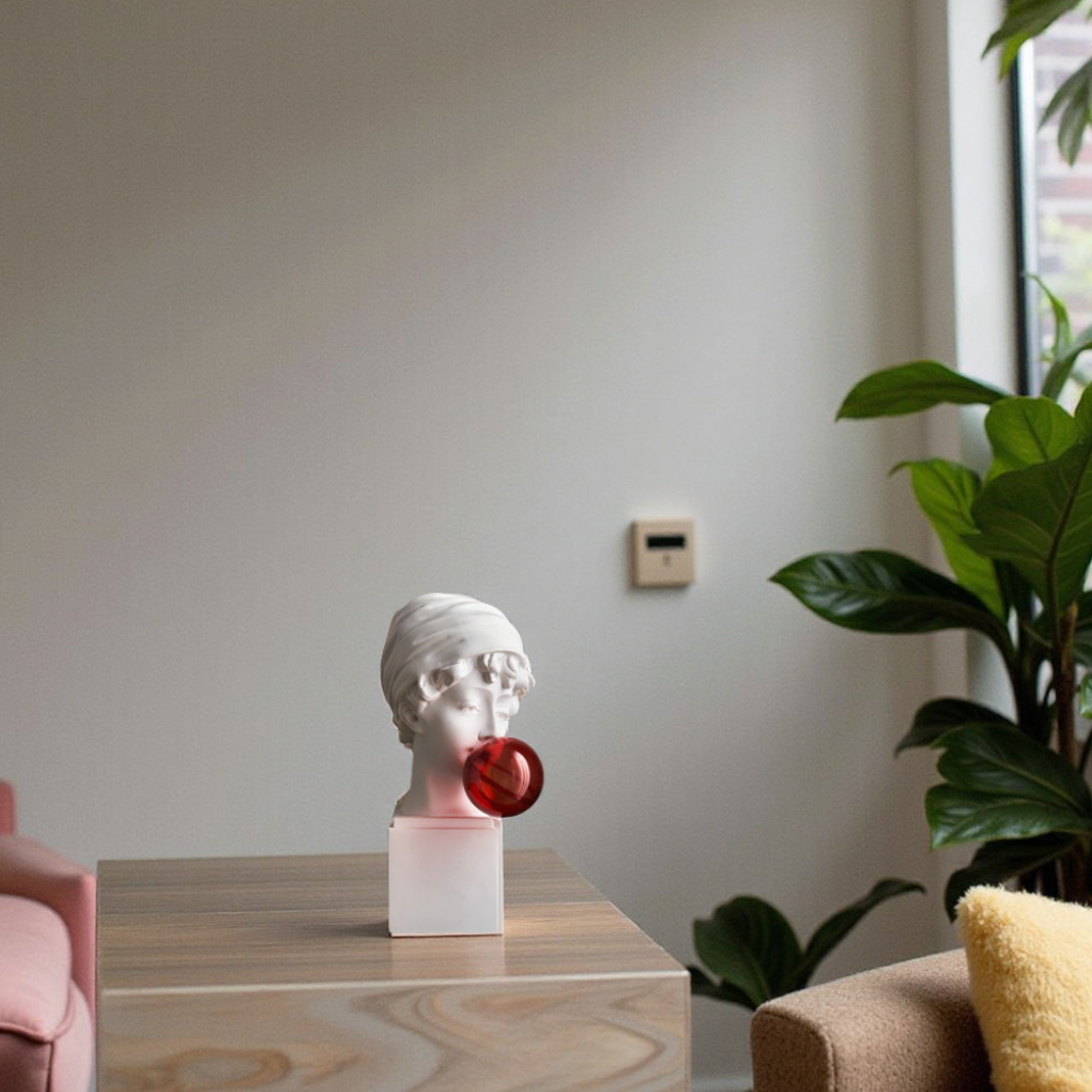Elara Haus Pop Art David Bust con Gomma da Masticare Rosa – Scultura Classica
