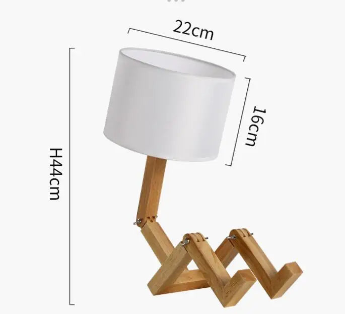 Lampada da tavolo Elara Haus con manichino in legno posabile e paralume in tessuto