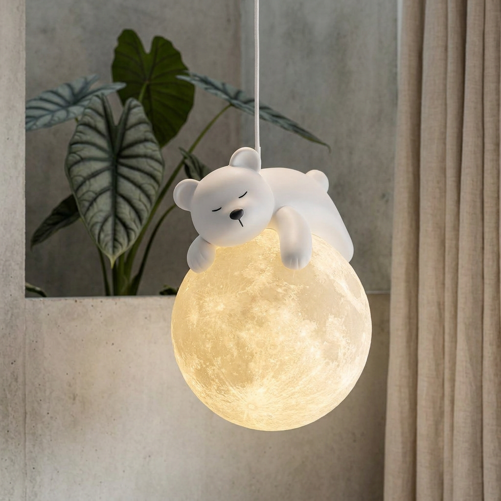 Elara Haus Lampada a Sospensione con Globo di Resina Animale a Forma di Luna