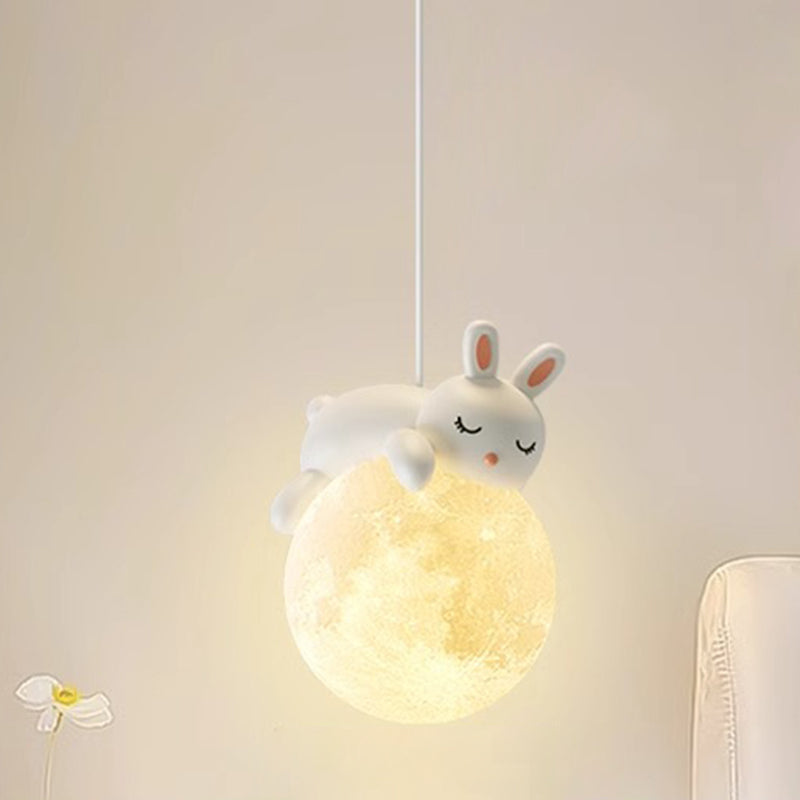 Elara Haus Lampada a Sospensione con Globo di Resina Animale a Forma di Luna