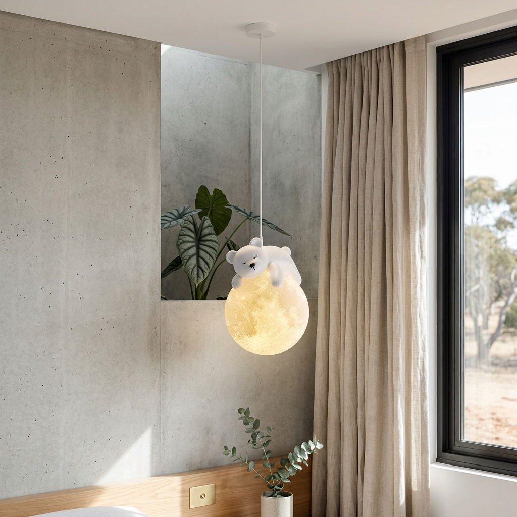 Elara Haus Lampada a Sospensione con Globo di Resina Animale a Forma di Luna