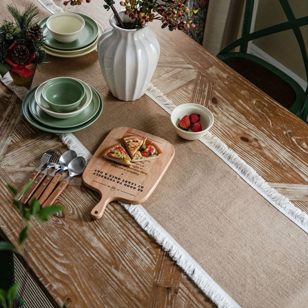 Elara Haus Scandi-Boutique Zen Burlap – Percorso Tavolo all'Uncinetto ad Alta Densità Ambientale