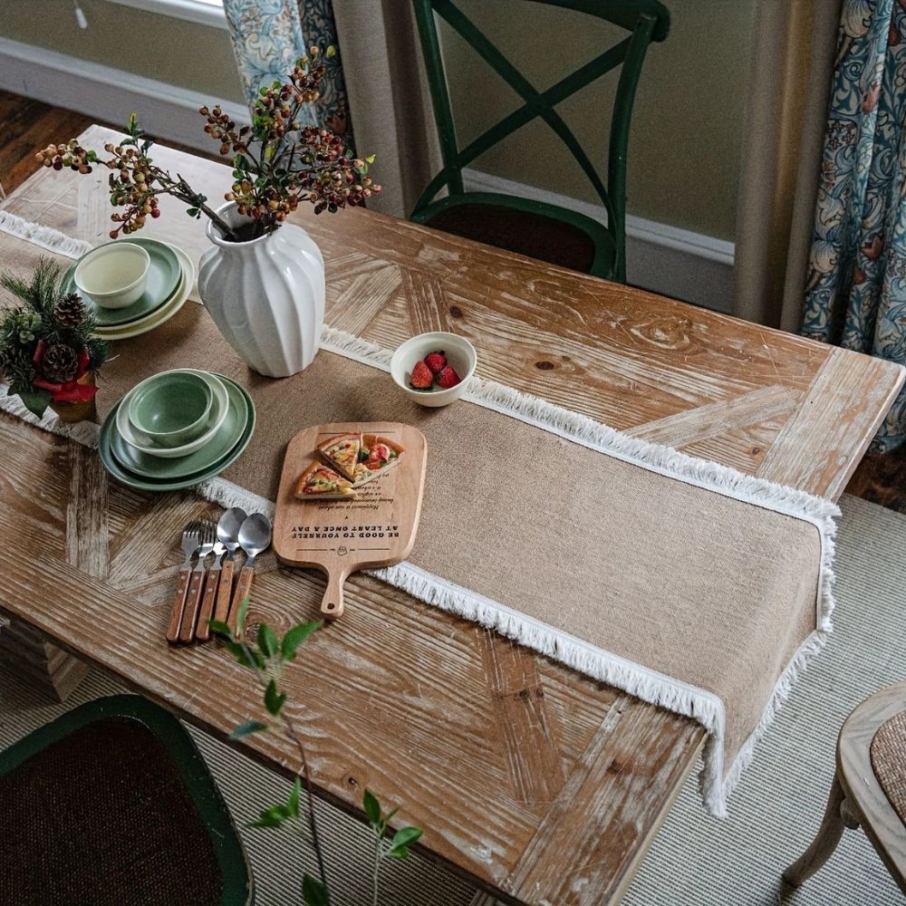 Elara Haus Scandi-Boutique Zen Burlap – Percorso Tavolo all'Uncinetto ad Alta Densità Ambientale