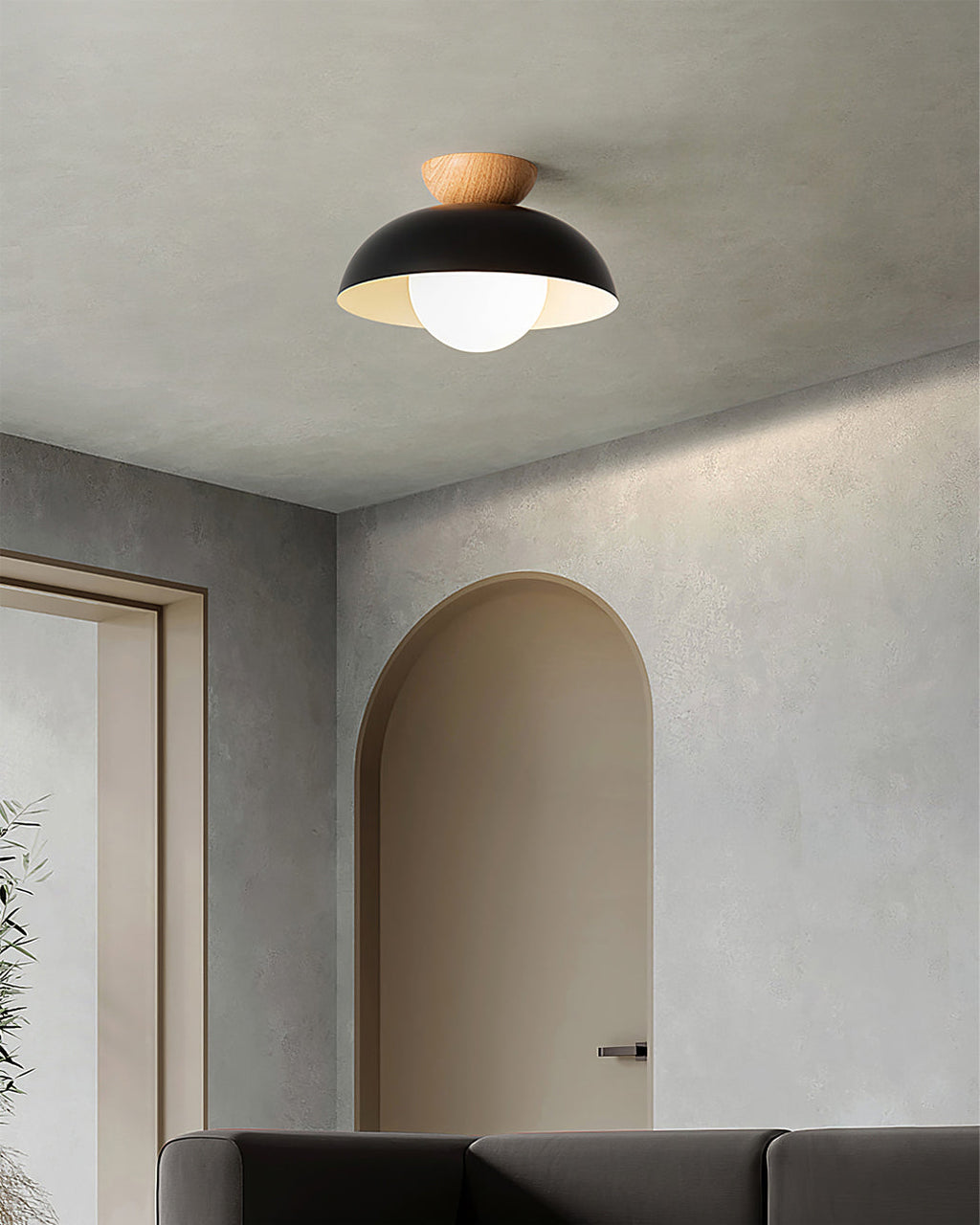 Lampada da soffitto in stile Scandi Elara Haus - Luce rotonda in metallo e vetro
