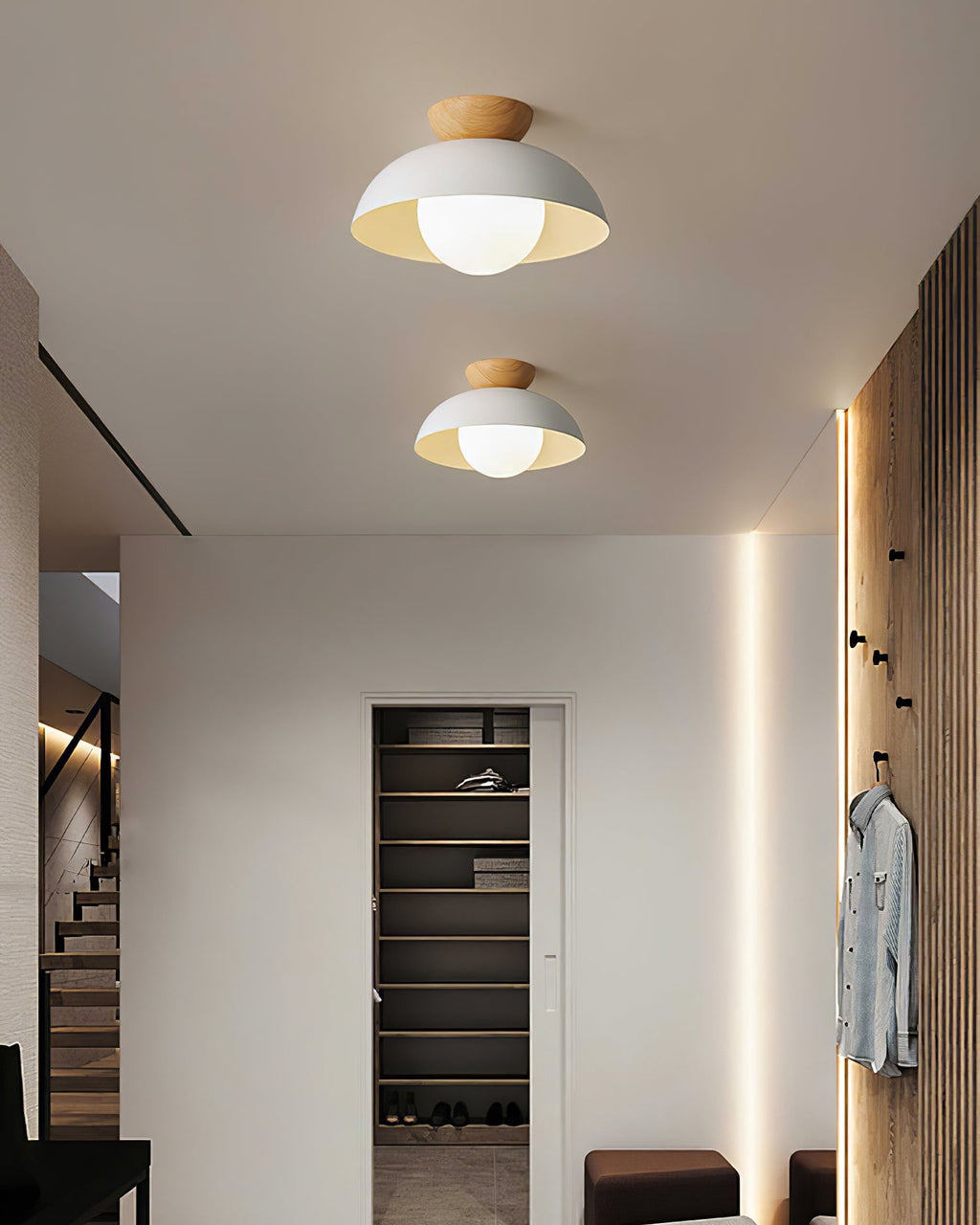 Lampada da soffitto in stile Scandi Elara Haus - Luce rotonda in metallo e vetro