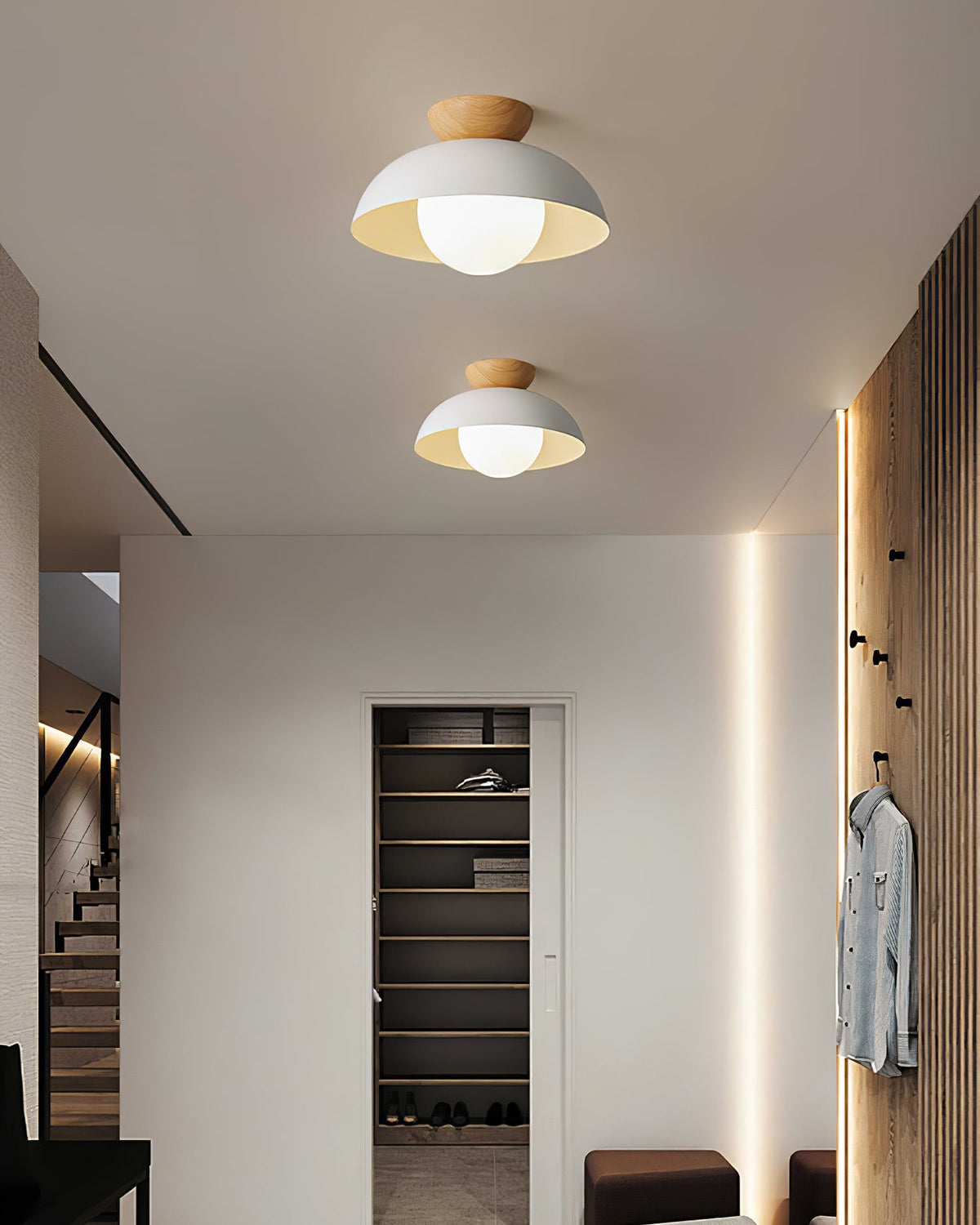 Lampada da soffitto in stile Scandi Elara Haus - Luce rotonda in metallo e vetro