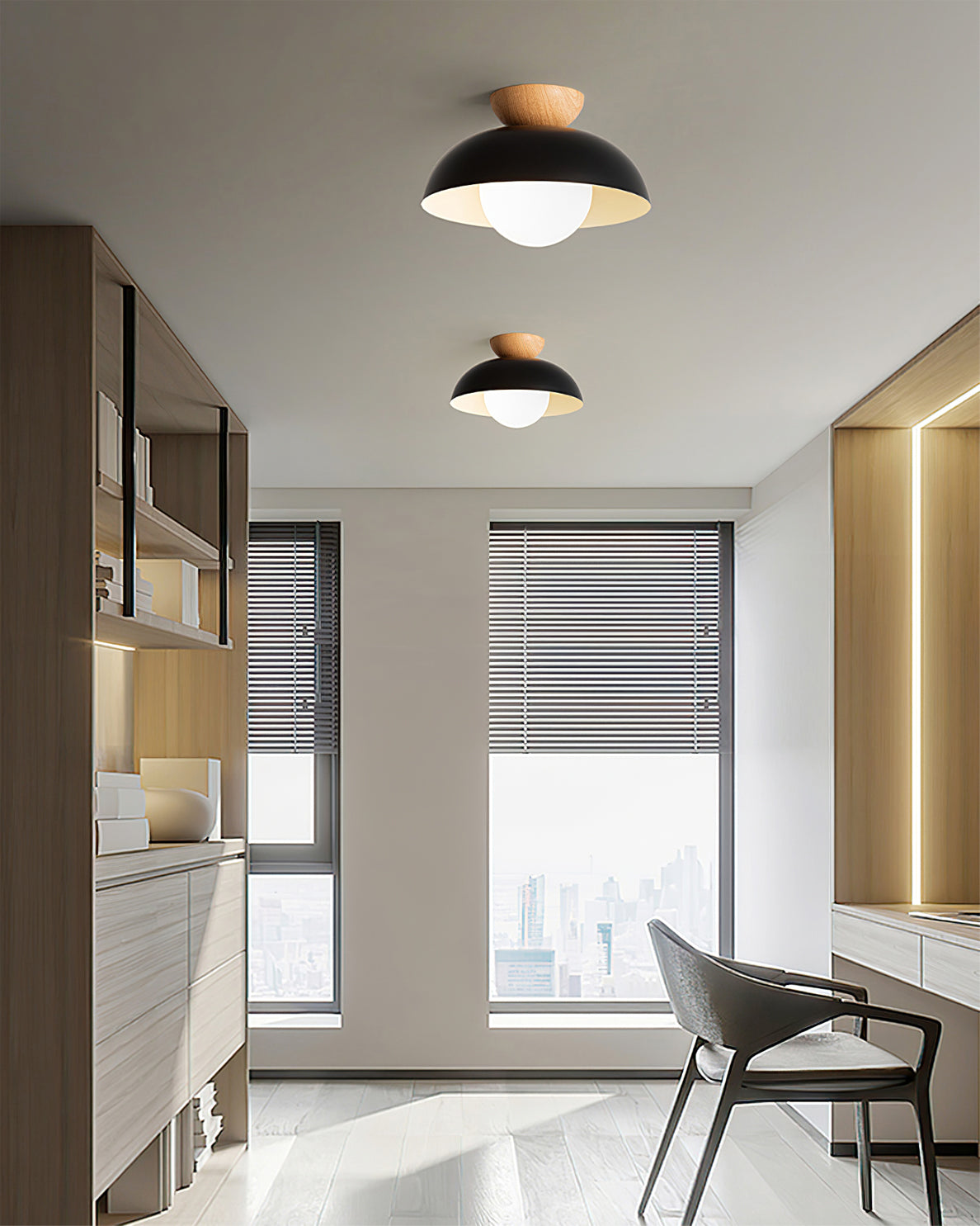 Lampada da soffitto in stile Scandi Elara Haus - Luce rotonda in metallo e vetro