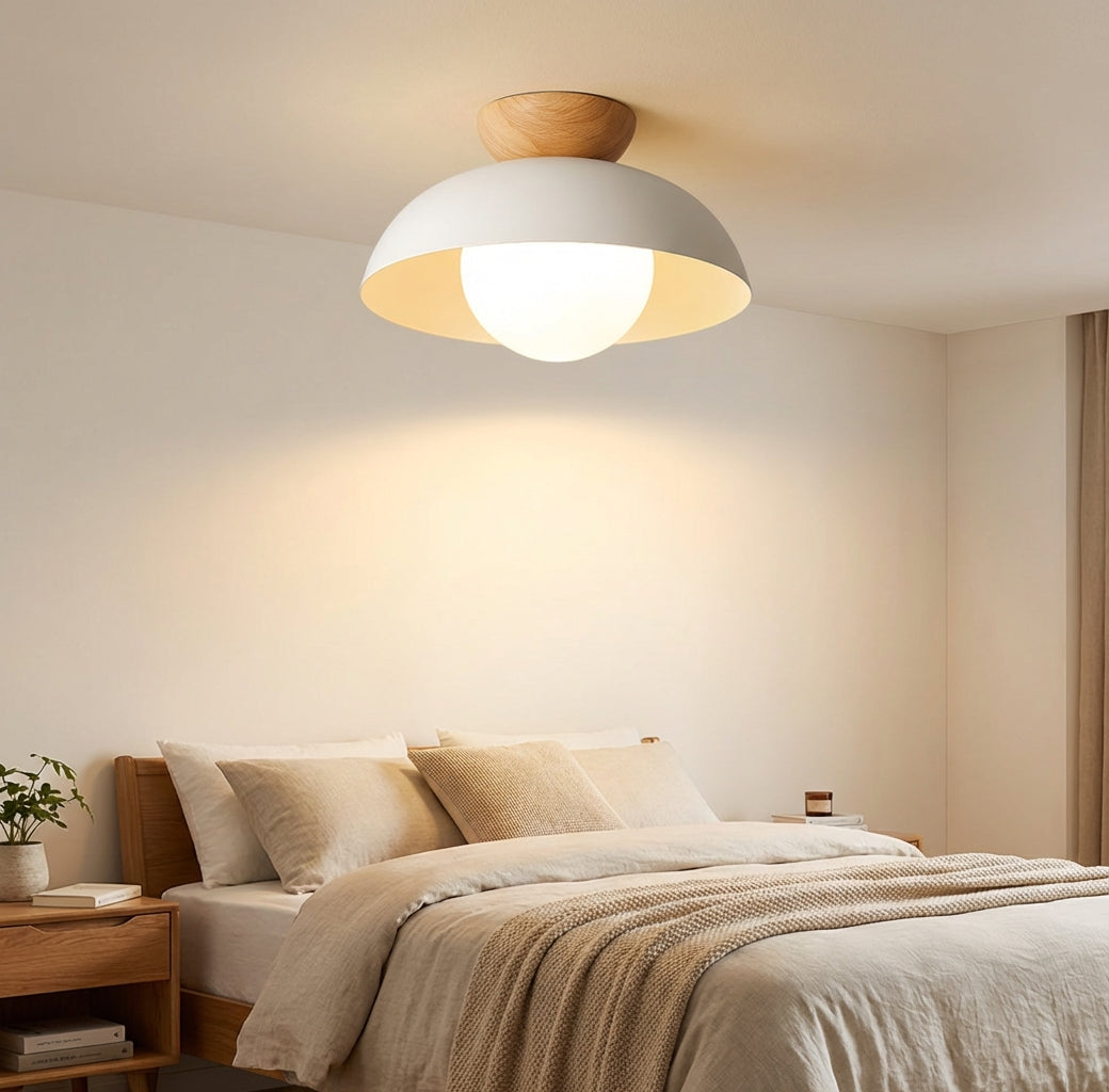 Lampada da soffitto in stile Scandi Elara Haus - Luce rotonda in metallo e vetro