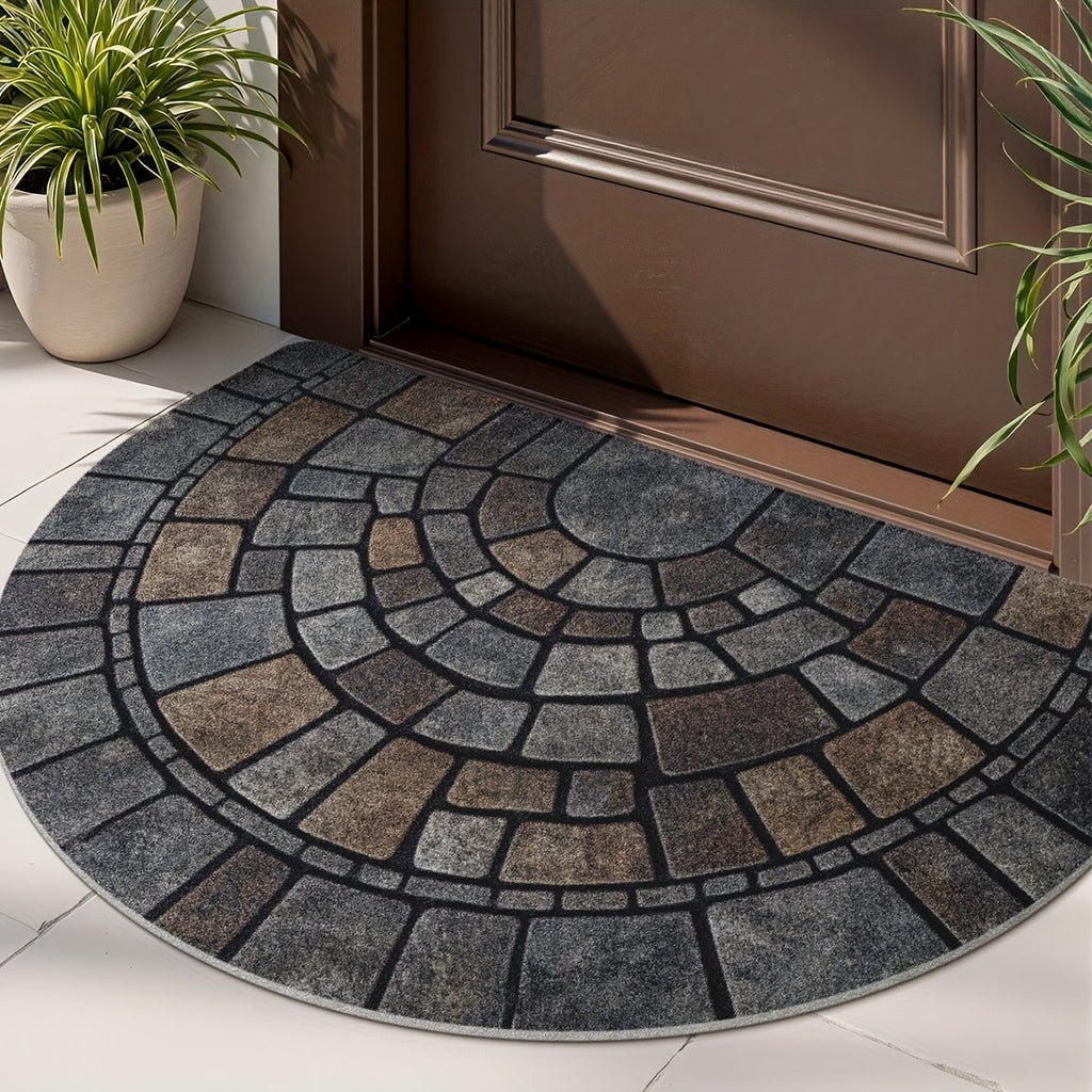 Elara Casa Doormat a Semicerchio con Motivo in Pietra