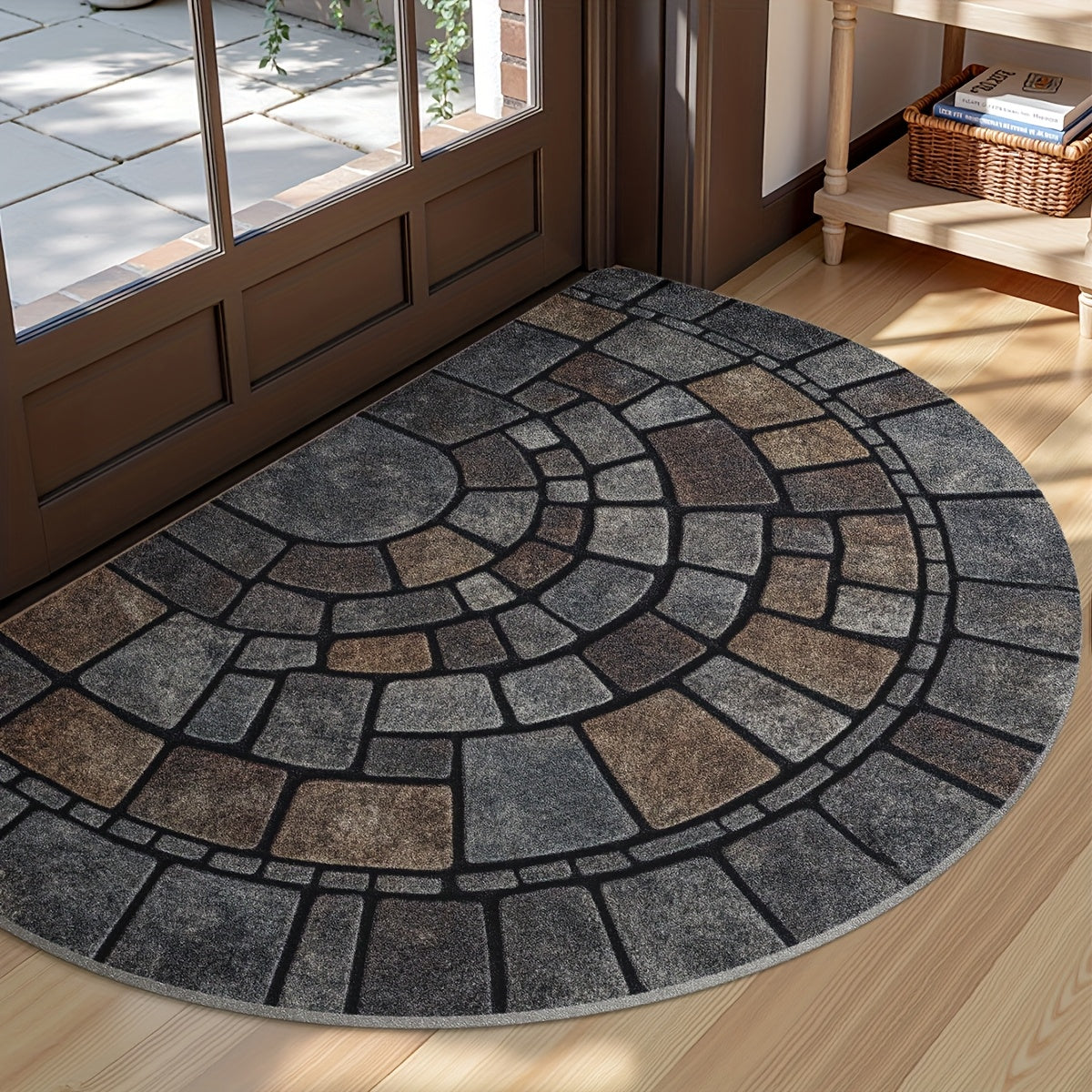 Elara Casa Doormat a Semicerchio con Motivo in Pietra