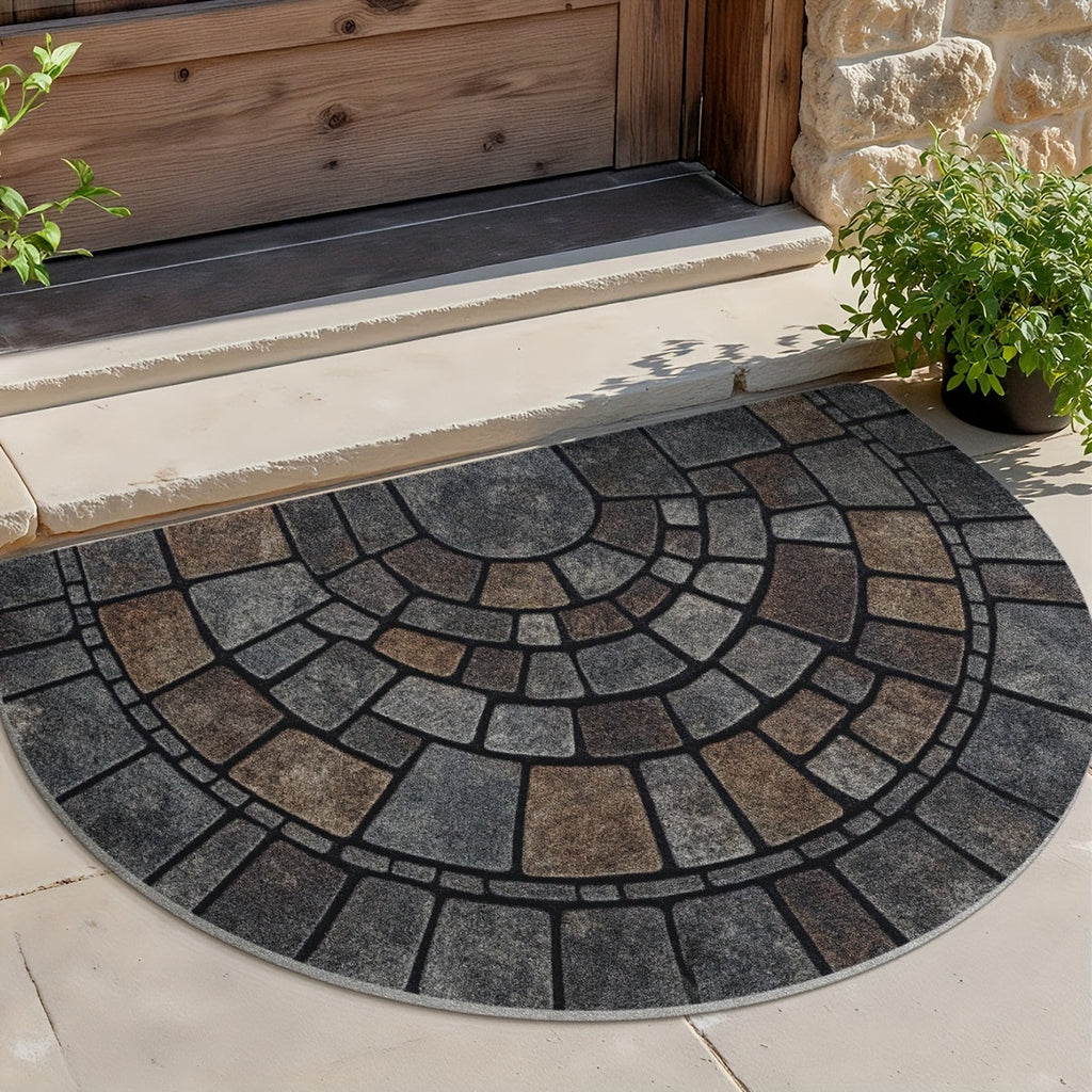 Elara Casa Doormat a Semicerchio con Motivo in Pietra