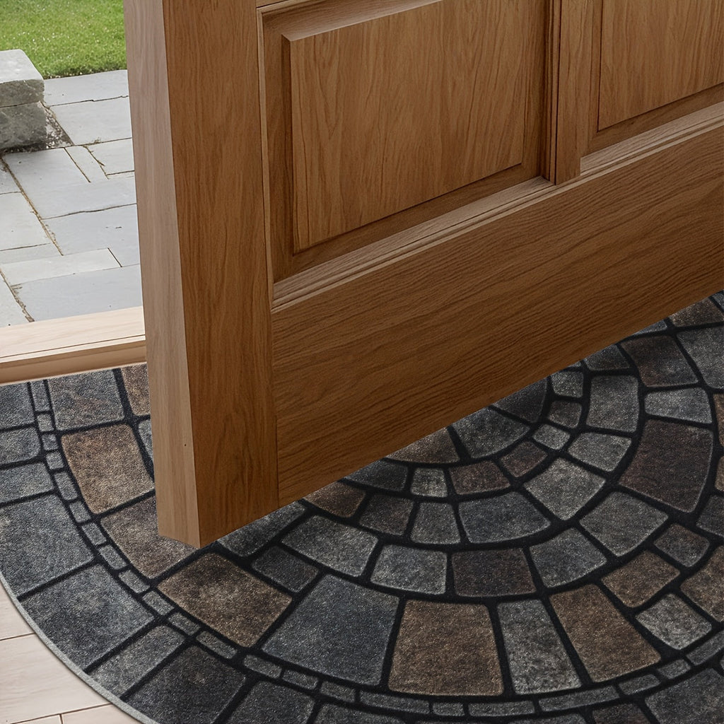 Elara Casa Doormat a Semicerchio con Motivo in Pietra
