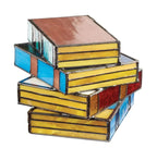 Lampada da Tavolo Elara Haus in Vetro Colorato con Libri Impilati