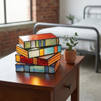 Lampada da Tavolo Elara Haus in Vetro Colorato con Libri Impilati